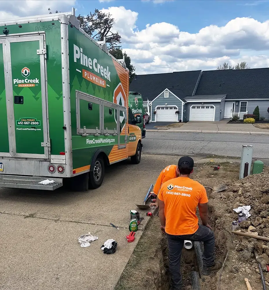 Pine Creek Plumbers repairing a damaged downspout. A downspout’s job is to safely move rainwater from your gutters down and away from your home’s foundation. When downspouts get clogged, cracked, or disconnected, water can pool around your home leading to issues like basement leaks and foundation damage. By keeping them in good working order, you protect your home from costly water issues!